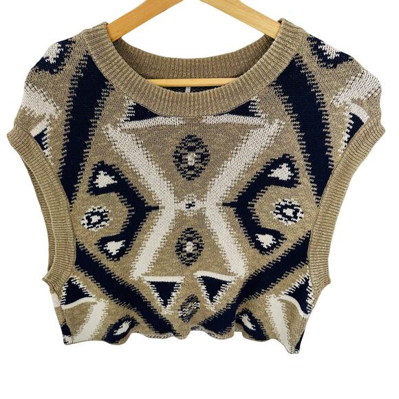 Free People Women's Geometric Cyprus Sweater Vest Boho XS Crop - Picture 1 of 7